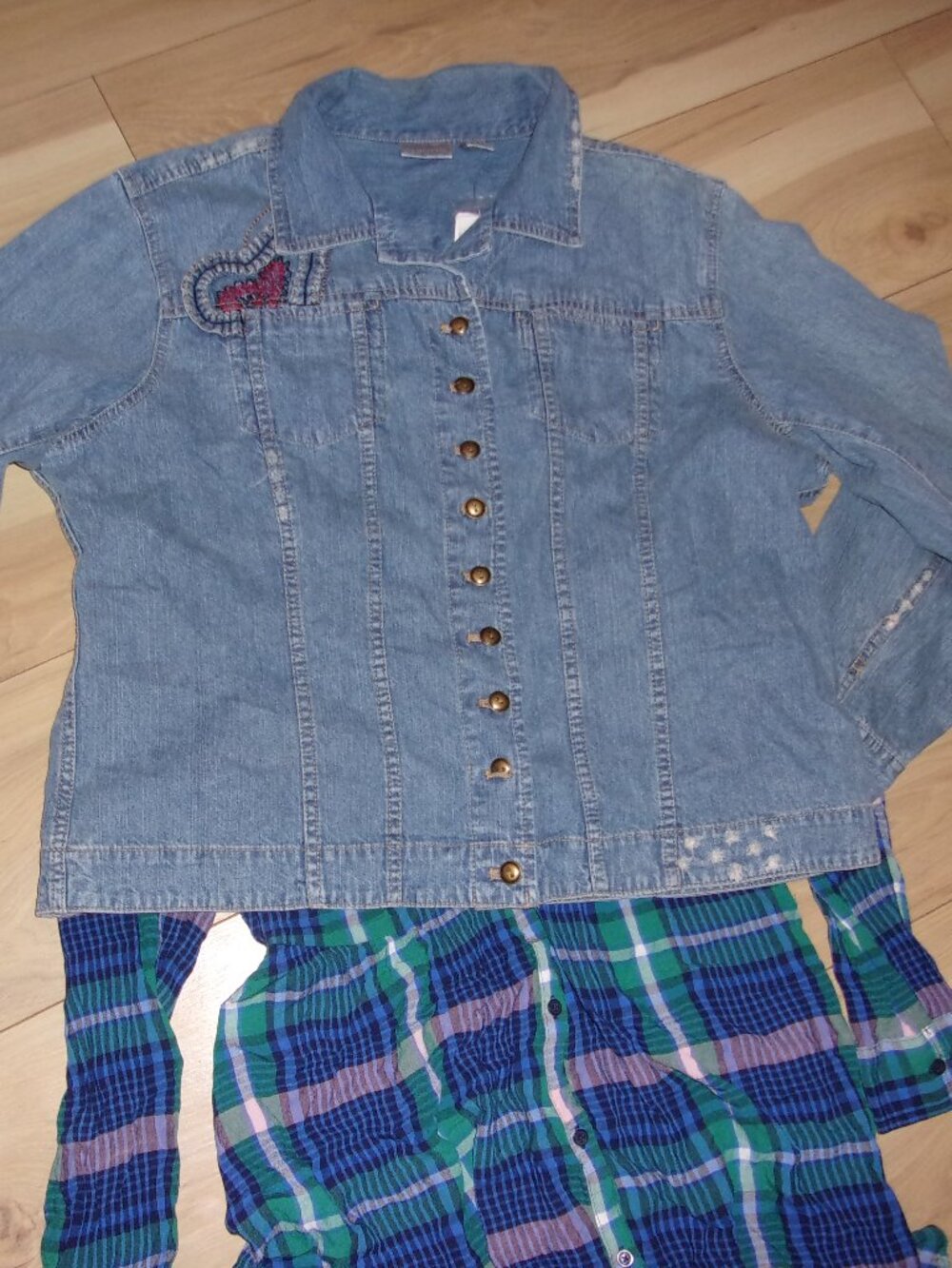 NEW chicos size 3 = extra large jean denim stitched jacket coat womens